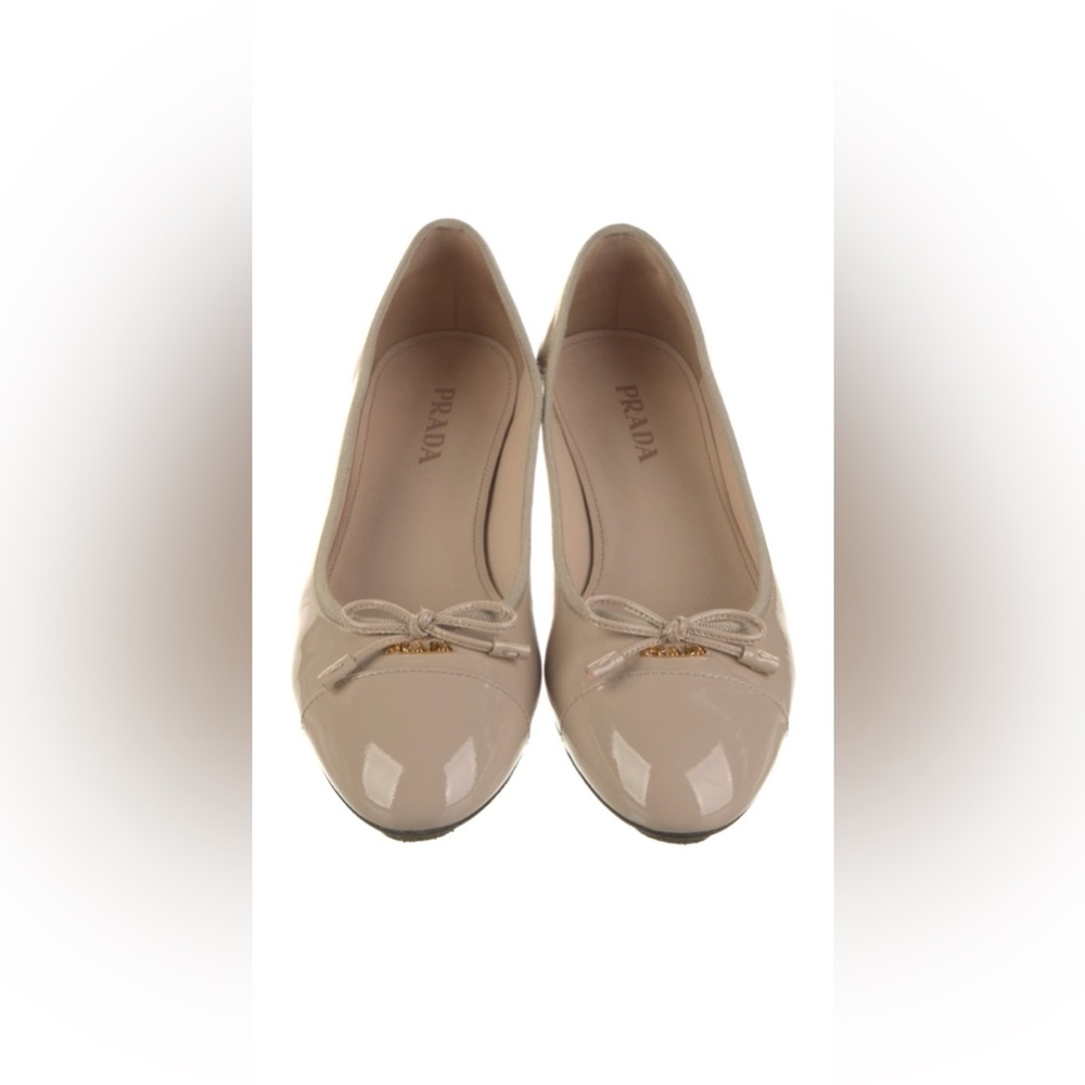 Prada Beige Patent Leather Ballet Flats